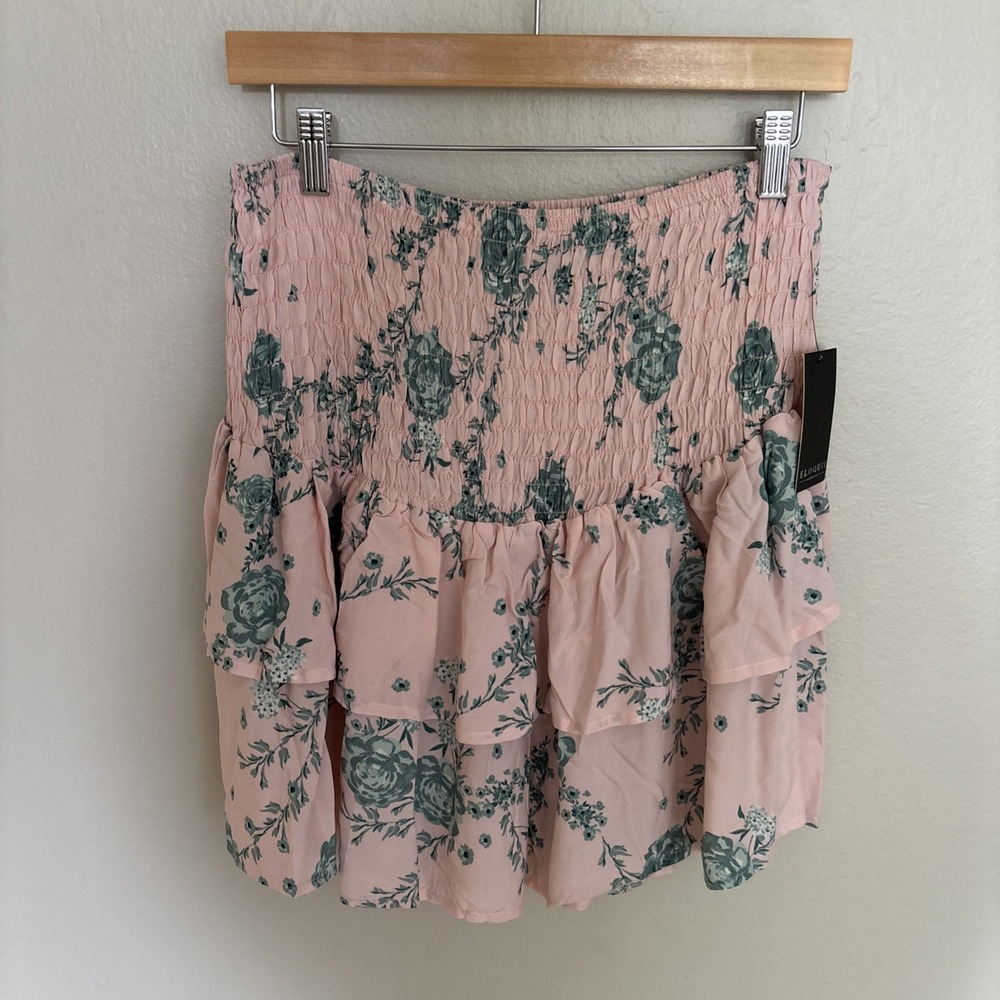 NWT ELOQUII Floral Smocked Ruffled Skirt Sz 16 Garden Chic Flirty Feminine